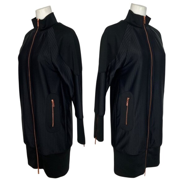 Lime & Vine Jacket Coat Dress M Black Zipper Cuffs Mock Neck Pockets Versatile - Picture 3 of 12